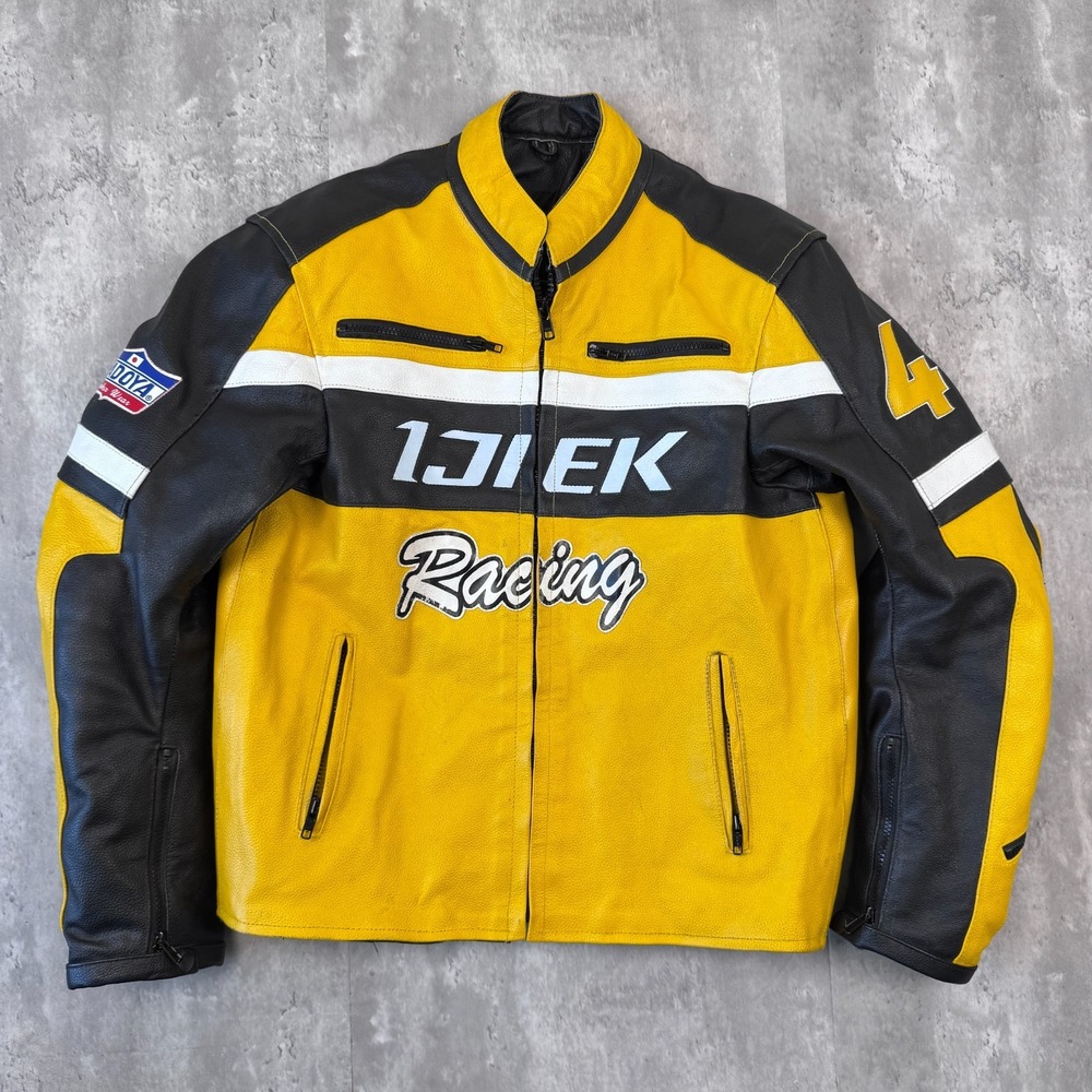 IJIEK Racing Leather Jacket Mens M Yellow Chuck Greene Dead Rising 2 Video Game